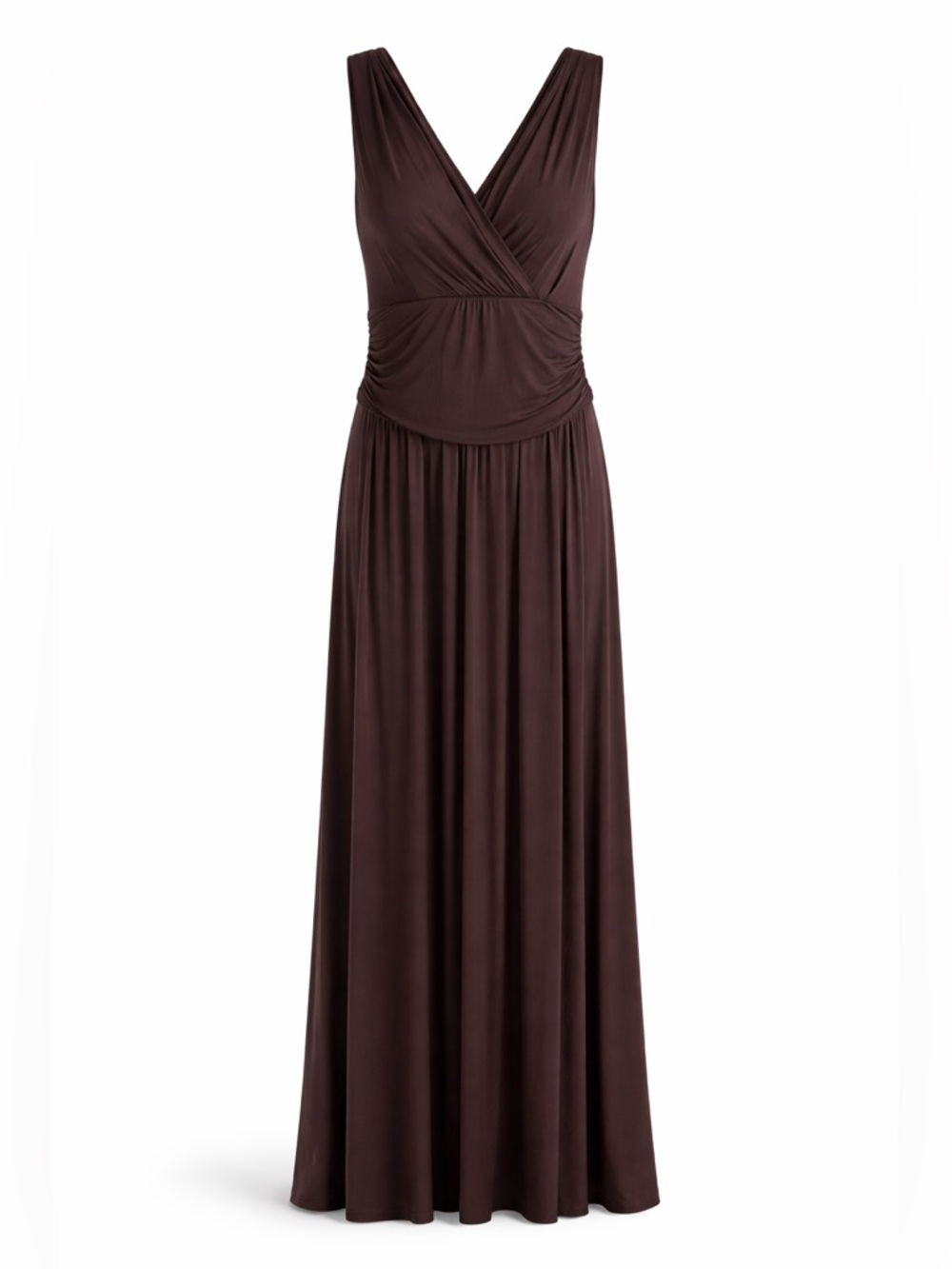 Max Mara Studio Brown Ruched Maxi Dress Size LG Stretch Sleeveless